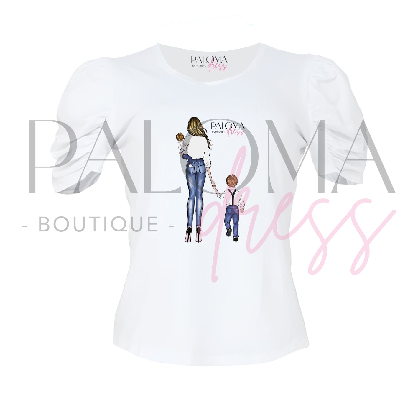 Polera Manga Princesa Mama y 2 Hijos