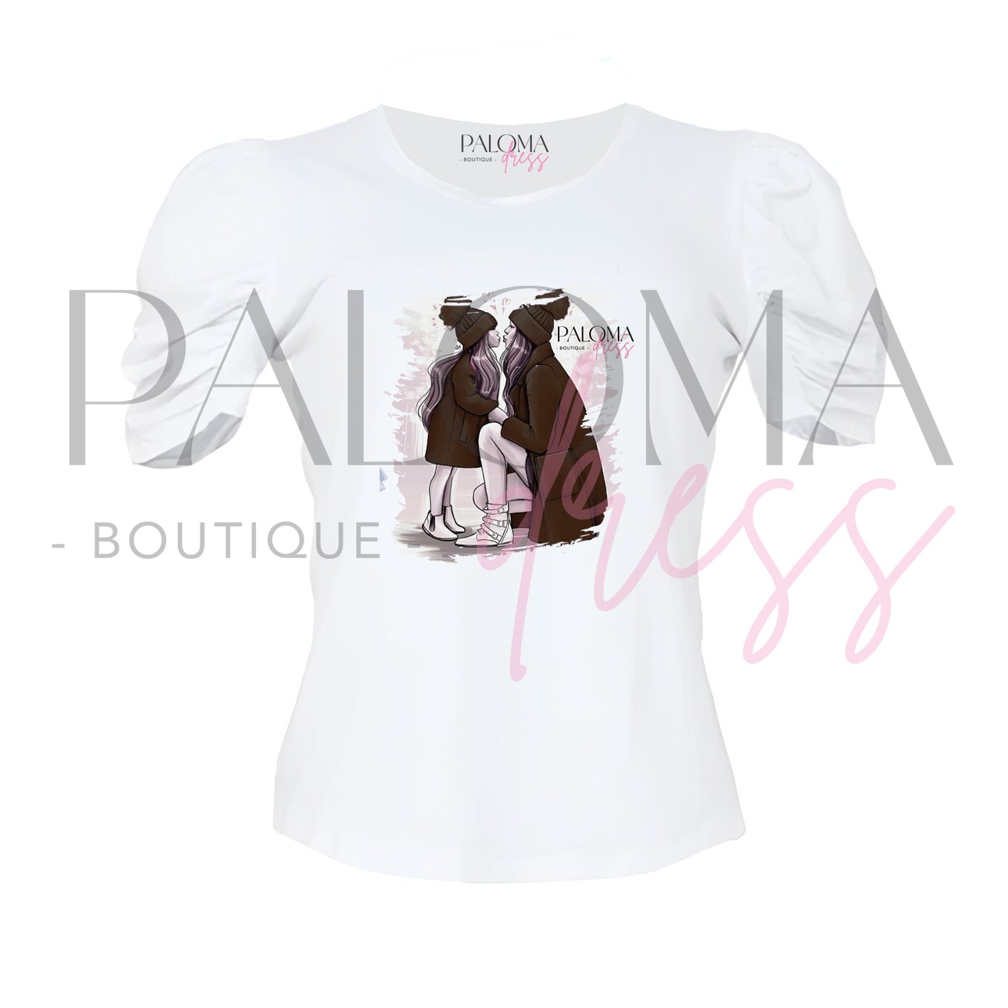 Polera Manga Princesa Mama e Hija Brown