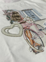 Cargar imagen en el visor de la galería, Polera Algodón Bicicleta Celeste con Brillos
