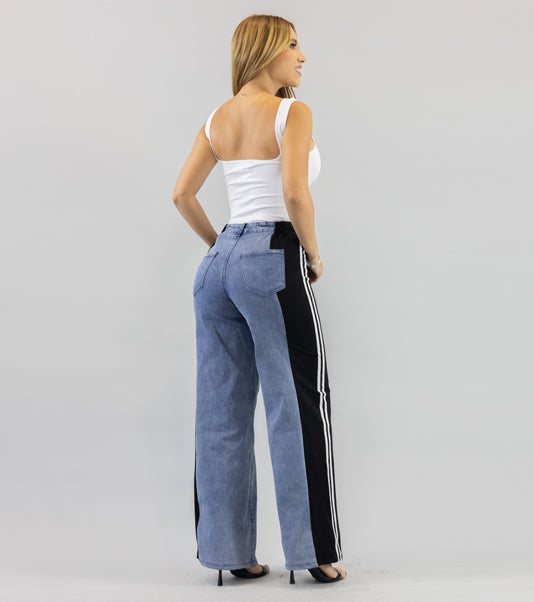 Jeans BEBE elasticado Azul con Lineas