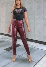Cargar imagen en el visor de la galería, Pant BEBE Burdeo Elasticado Ecocuero skinny
