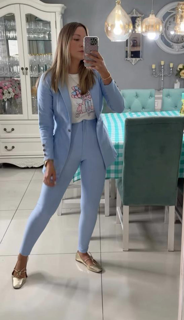 Blazer Colombiano Elasticado Entallado Celeste