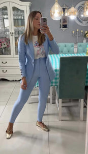 Blazer Colombiano Elasticado Entallado Celeste