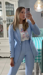 Blazer Colombiano Elasticado Entallado Celeste