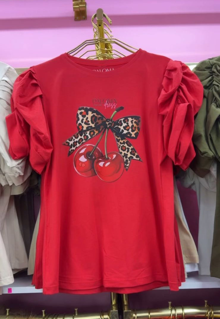 Polera Manga Princesa Roja Cherry Print