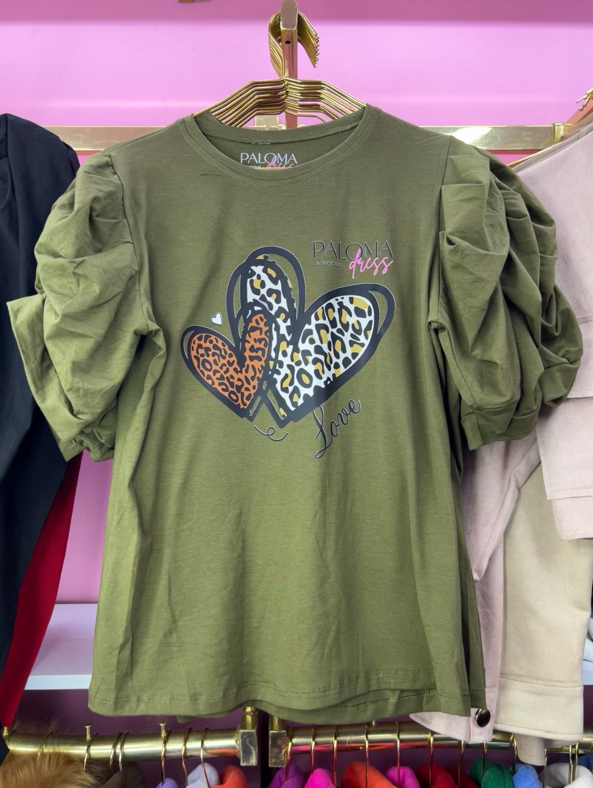 Polera Manga Princesa Verde Corazon Print