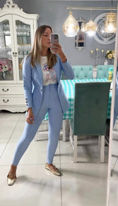 Pantalón Colombiano Pinzas Elasticado Celeste