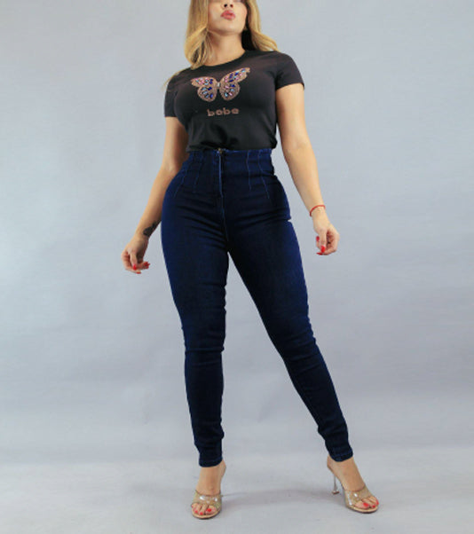 Jeans BEBE Pinzas super tiro alto elasticado