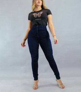 Jeans BEBE Pinzas super tiro alto elasticado