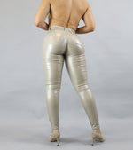 Cargar imagen en el visor de la galería, Pant BEBE Beige Elasticado Ecocuero skinny
