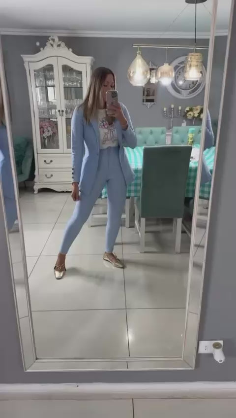 Blazer Colombiano Elasticado Entallado Celeste